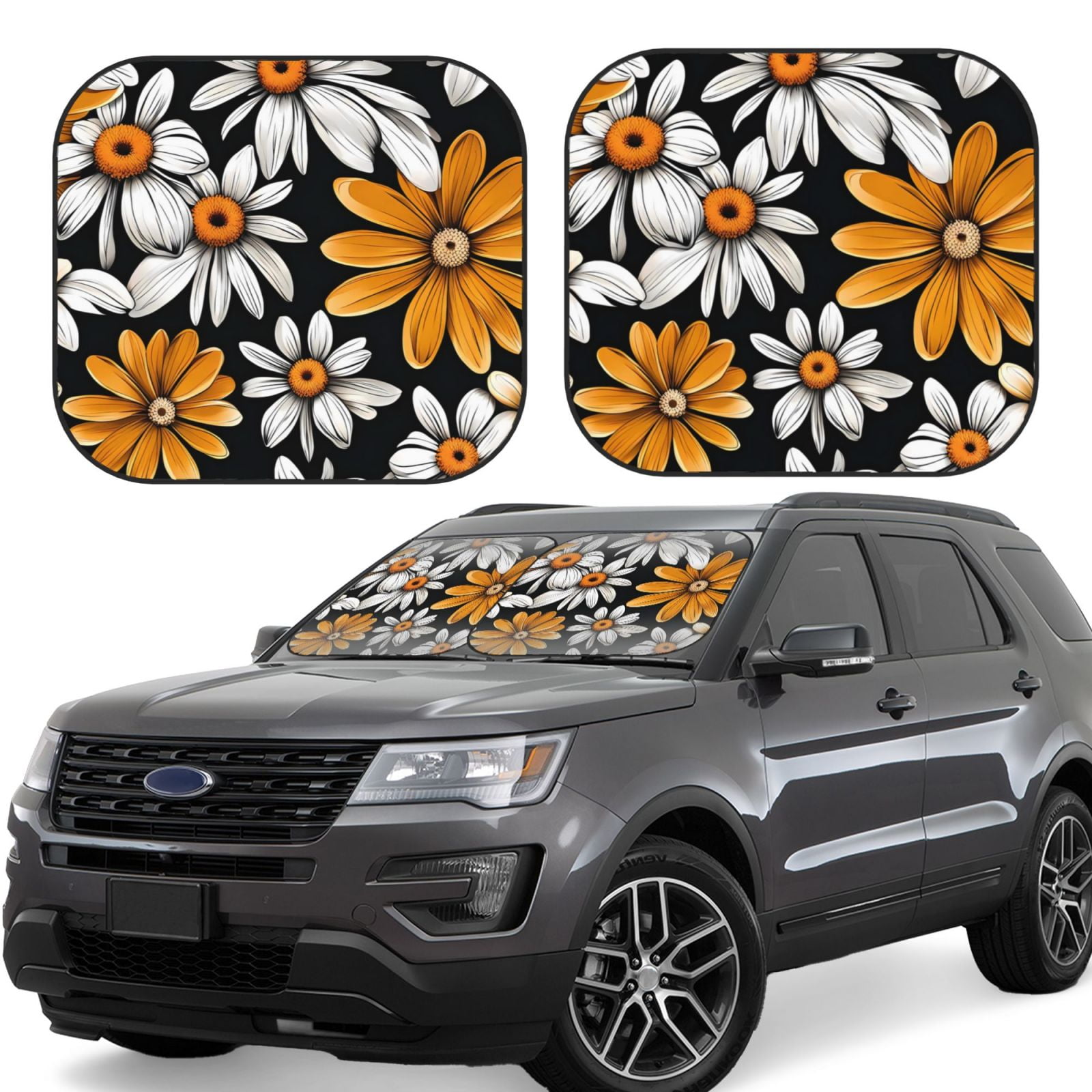 Cauagu Yellow White Daisy Pattern Cauagu {designName} Print Foldable Car Windshield Sun Shade ...