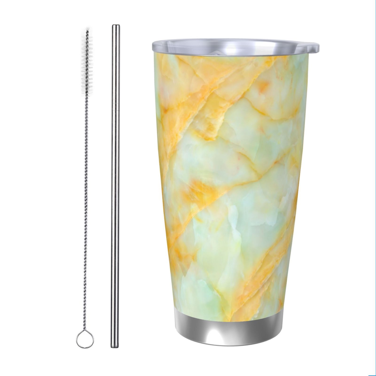 Cauagu Yellow With Teal Marble Pattern 20oz Tumbler,Stainless Steel