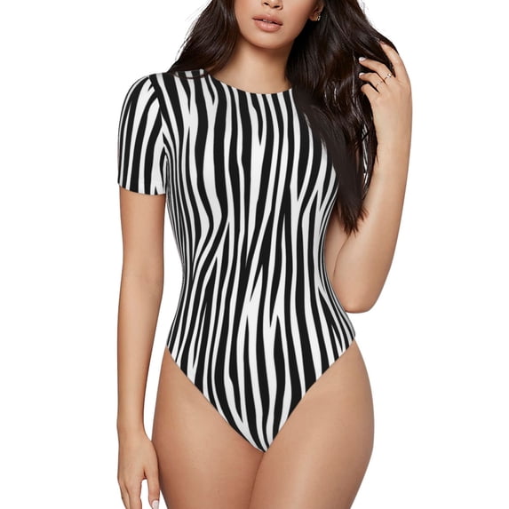 Cauagu Zebra Skin Women's Crew Neck Round Short Sleeve T Shirts Tops Bodysuit Daily Jumpsuit-XX-Large