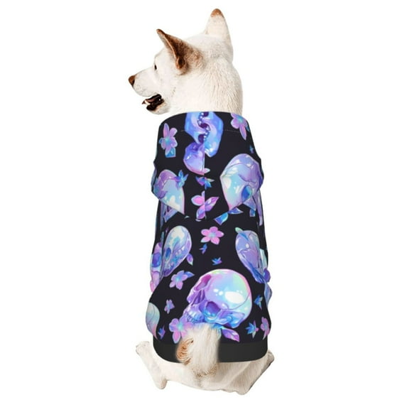 Cauagu blue Skull flower Pattern Winter Pet Hoodie Sweatshirts- Dog Hoodie Sweater with Leash Hole - Cute Dog Hoodie - Pet Clothes Puppy Cat Custume -XX-Large