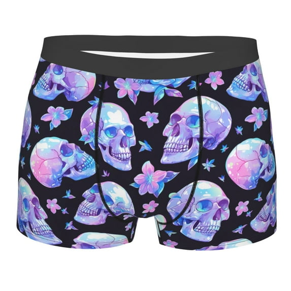 Cauagu blue Skull flower Print Boxer Briefs for Men,Comfortable Breathable Men's Underwear Moisture Wicking Underpants -Medium