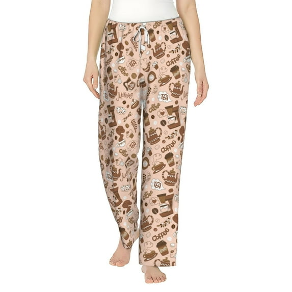Cauagu coffee tea pots Pajama Pants for Women Loose Fit Wide Leg Trouser Pants Casual Elastic Waist Drawstring Lounge Pants