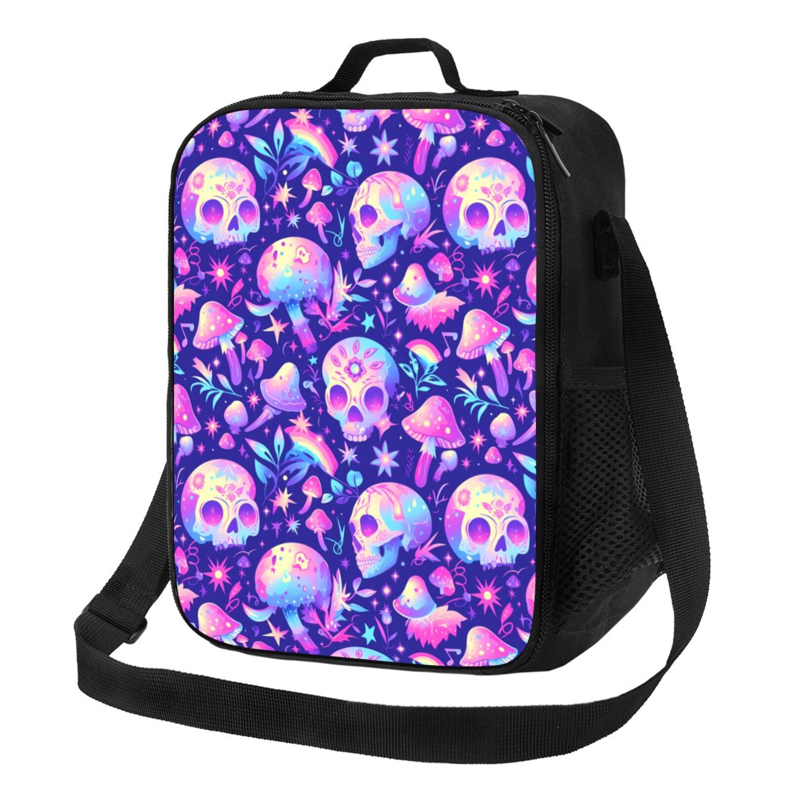 Cauagu colorful mushroom Skull rainbow Insulated Lunch Bag Reusable