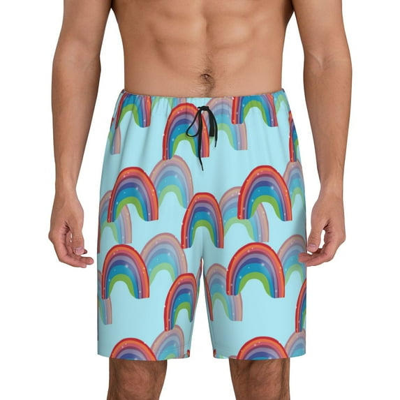 Cauagu colorful rainbow Print Pajama Bottoms for Men Sleep Pajama Shorts Elastic Waistband Sleep Pajama Short Men's PJ Shorts-XX-Large