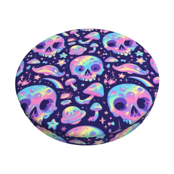 Cauagu crystal Skull mushroom Print Round Stool Covers,Seat Cushion for Round Bar Stool Chair Seat Cover for Bar Round Chair Fits for 12/13/14in Bar Stool Cushion