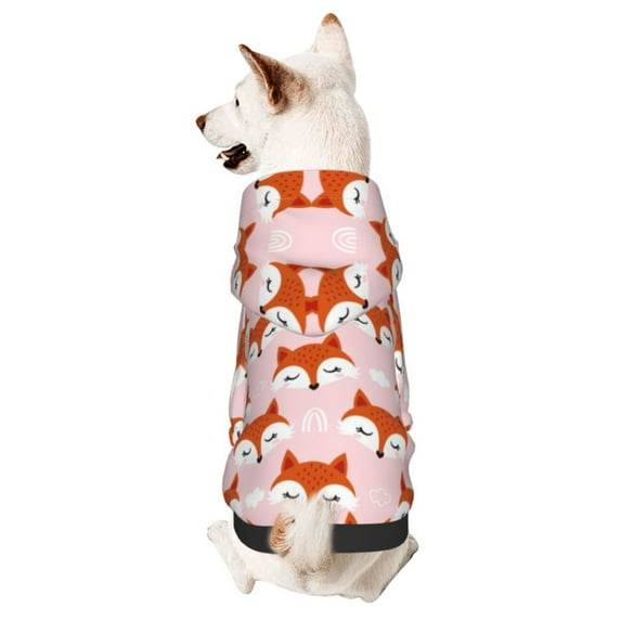 Cauagu cute fox pink Pattern Winter Pet Hoodie Sweatshirts- Dog Hoodie Sweater with Leash Hole - Cute Dog Hoodie - Pet Clothes Puppy Cat Custume -Large