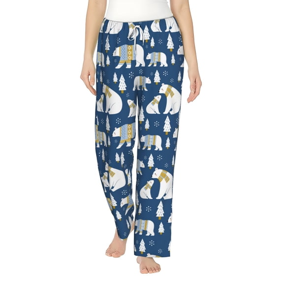 Cauagu cute winter bear Pajama Pants for Women Loose Fit Wide Leg Trouser Pants Casual Elastic Waist Drawstring Lounge Pants