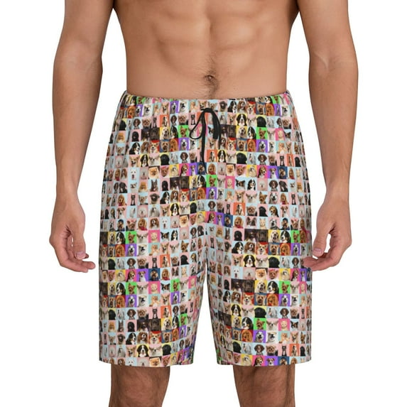 Cauagu dogs and cats Print Pajama Bottoms for Men Sleep Pajama Shorts Elastic Waistband Sleep Pajama Short Men's PJ Shorts-4X-Large