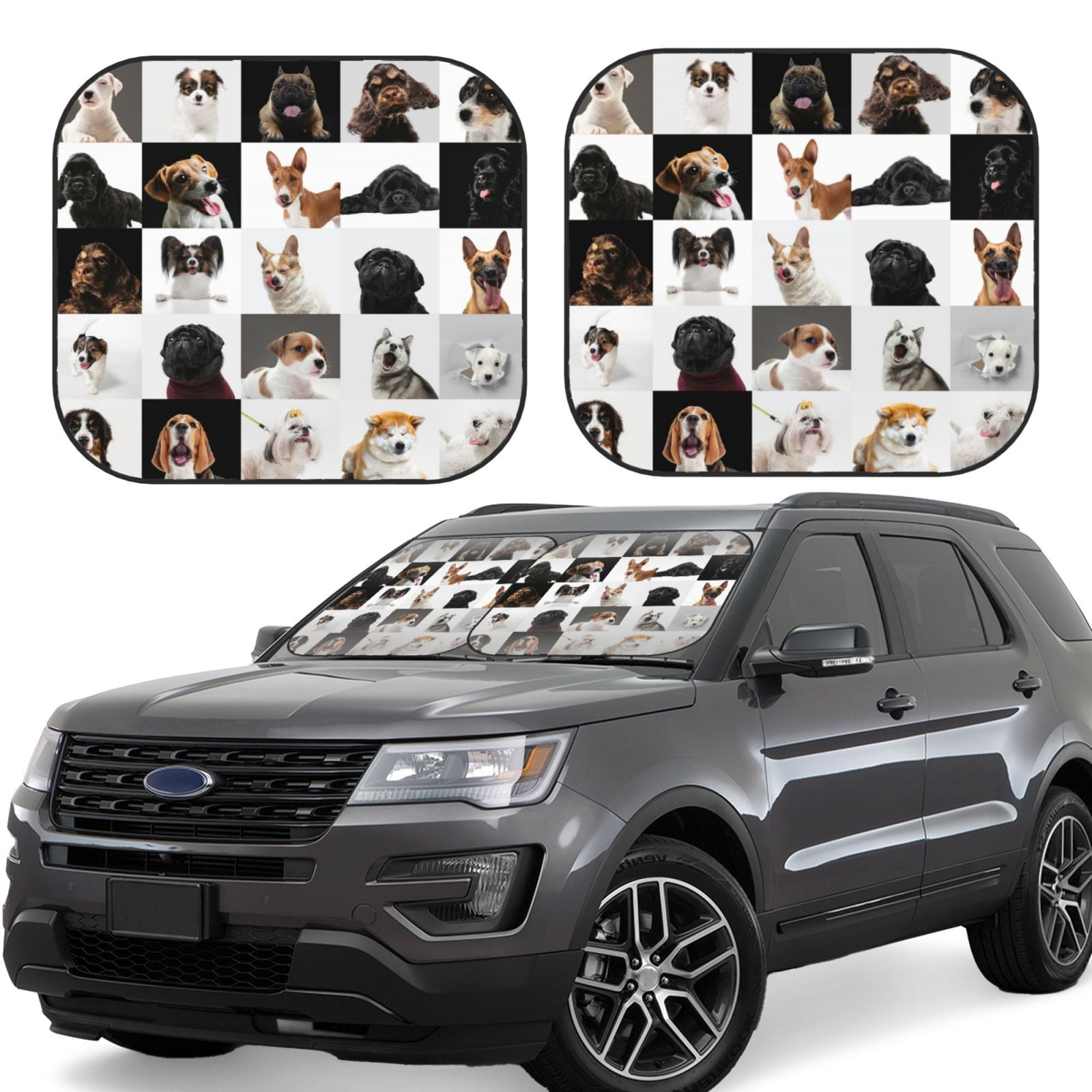 Bulldog Tuxedo Pattern Print Car Sun Shade main image 0