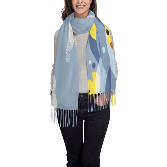 Cauagu ducklings swim on the sea waves Print Women Wrap Shawl tassels Scarves Retro Scarf 77.6"X28.3"