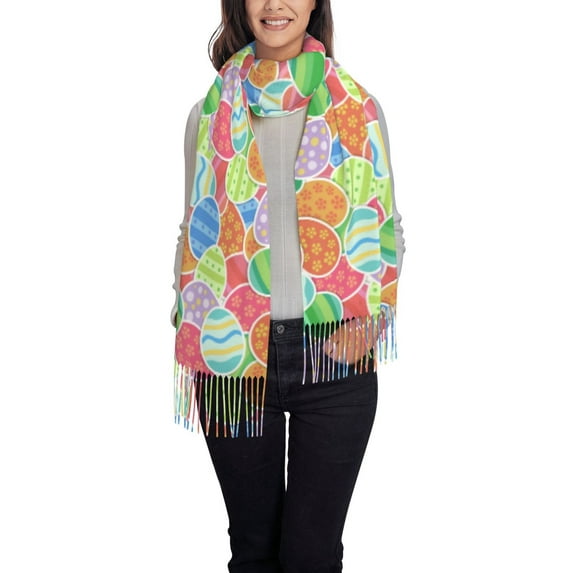 Cauagu easter eggs Print Women Wrap Shawl tassels Scarves Retro Scarf 77.6"X28.3"