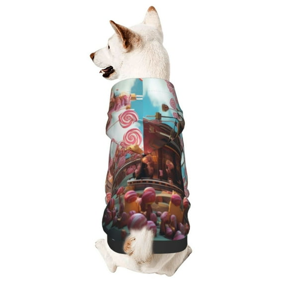 Cauagu fairy-tale-world-with-delicious-candy Pattern Winter Pet Hoodie Sweatshirts- Dog Hoodie Sweater with Leash Hole - Cute Dog Hoodie - Pet Clothes Puppy Cat Custume -X-Large