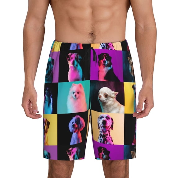 Cauagu funny dogs Print Pajama Bottoms for Men Sleep Pajama Shorts Elastic Waistband Sleep Pajama Short Men's PJ Shorts-XX-Large