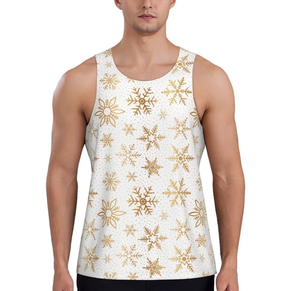 Cauagu gold Snowflake print Print Men's Sleeveless Muscle Shirts,Tank Tops Quick Dry Workout Tank Top Gym Muscle Tee Fitness Bodybuilding T Shirt for Men-4X-Large