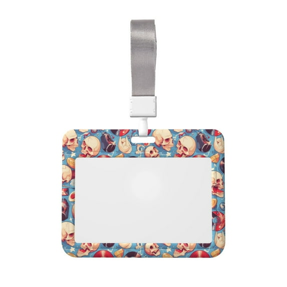 Cauagu music Skull record Retro for ID Badge Holder,Badge Holder with Windows Key Card Work Badge Sleeve for Office/ Factory/ID Credit Cards/Proximity Key Cards