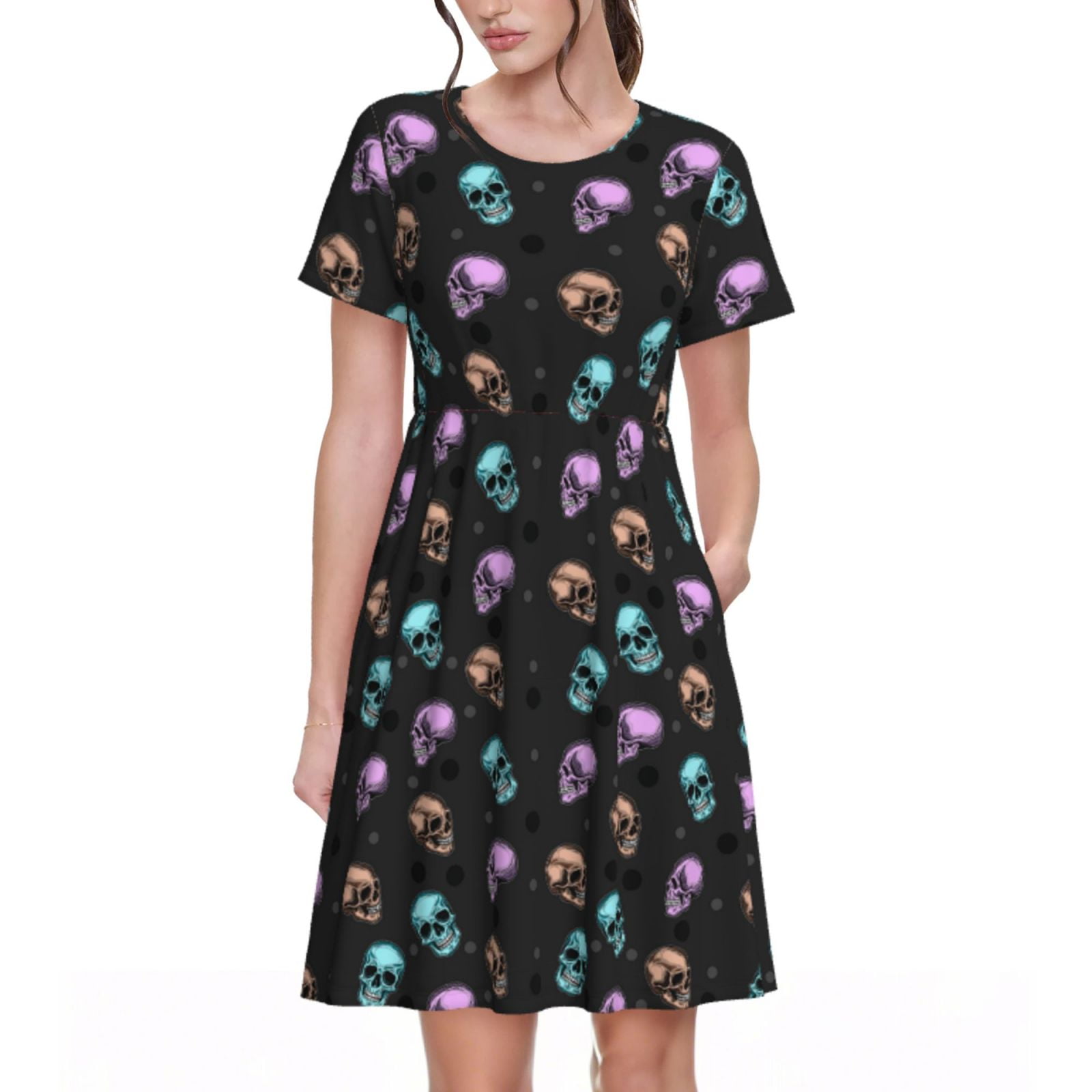 Cauagu purple cyan brown Skull Print Summer Dresses for Women 2025 ...