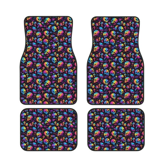 Cauagu rainbow color Skull mushroom Pattern Car Floor Mat Set of 4,Car Carpet Mats Car Mats with Anti-Slip Backing & Driver Heel Pad Universal Fit for Cars/Trucks/SUV/Vans