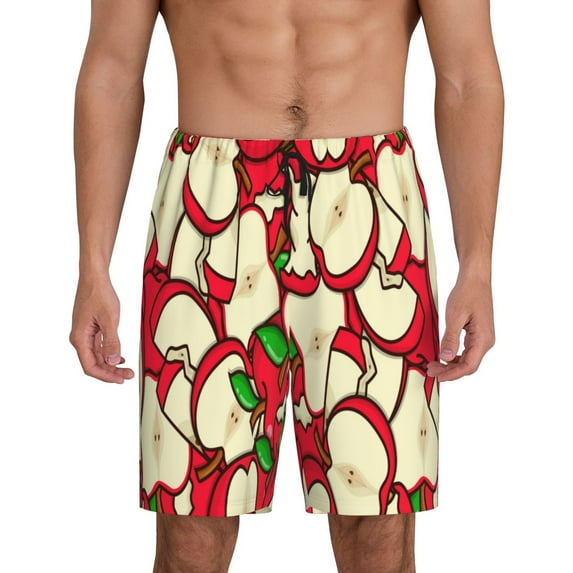 Cauagu red Fruit Print Pajama Bottoms for Men Sleep Pajama Shorts Elastic Waistband Sleep Pajama Short Men's PJ Shorts-Large
