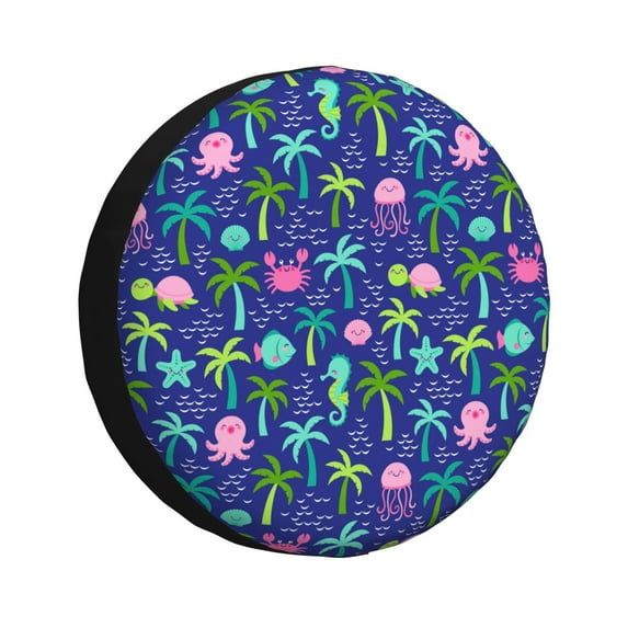 Cauagu sea animals with palm tree Print Travel Luggage Cover,Travel Dust-proof Suitcase Cover Softside Suitcase Protector for 18-32inch,Not Included Suitcase-17 inch