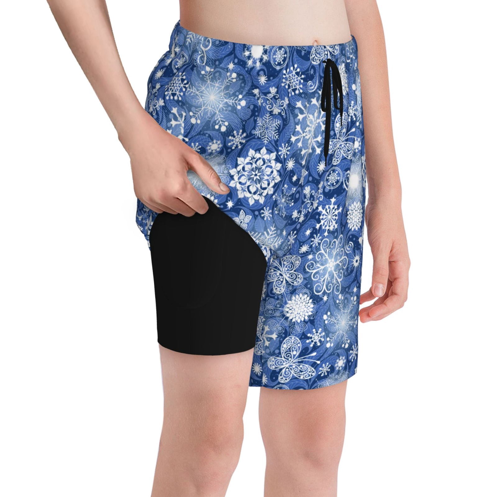 Cauagu whiet Snowflake blue background Print Swim Trunks for Men,Youth ...