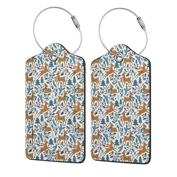 Cauagu winter Scarf deer Pattern Luggage Tags,Leather Luggage Tags Personalized Luggage Tag Travel Tags Privacy Cover ID Label for Travel Bag Suitcase-2 PCS