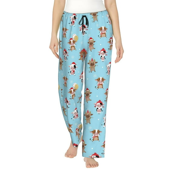 Cauagu winter cow cute Pajama Pants for Women Loose Fit Wide Leg Trouser Pants Casual Elastic Waist Drawstring Lounge Pants