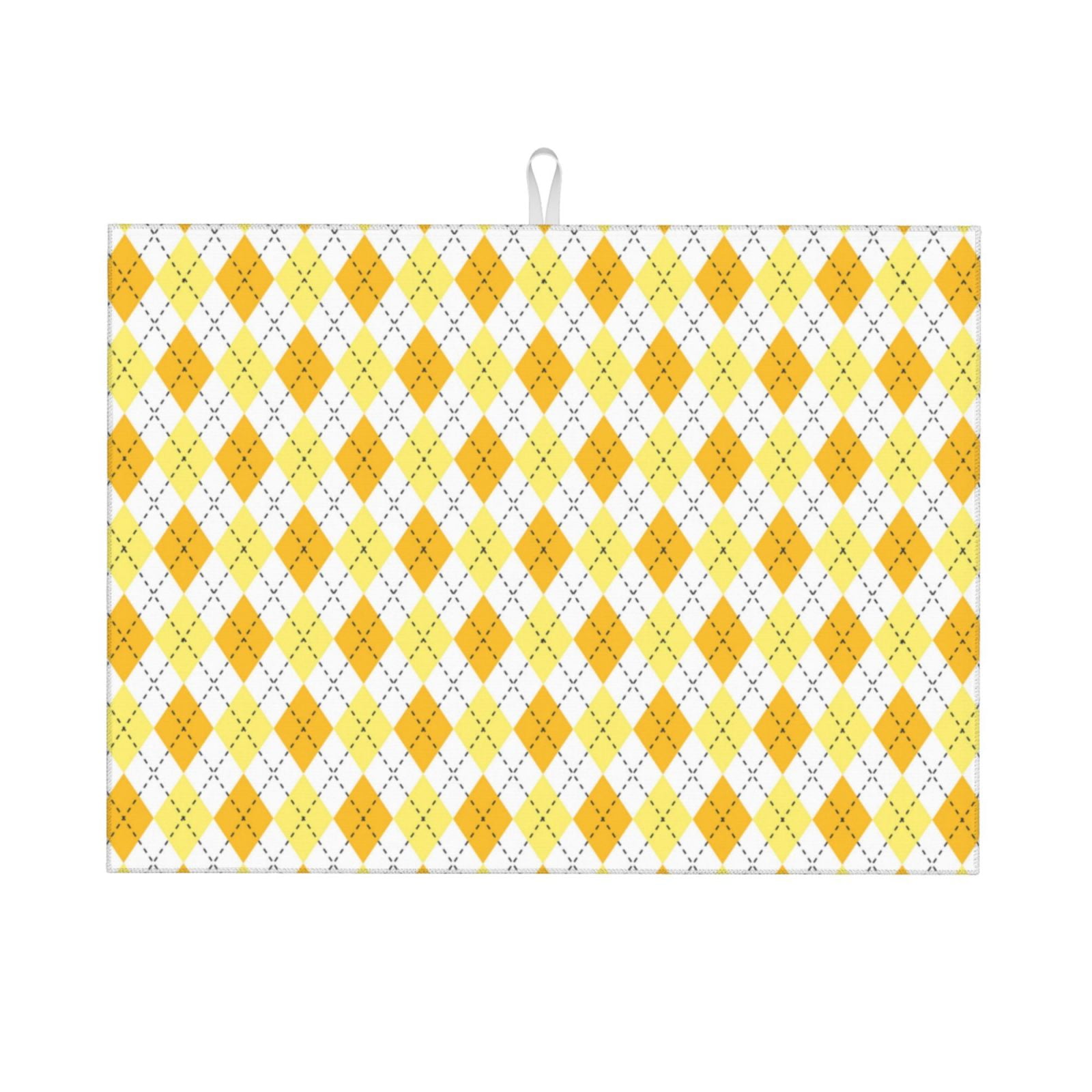 Cauagu yellow argyle Dish Drying Mat,24*18 inch Absorbent Dish Drainer ...