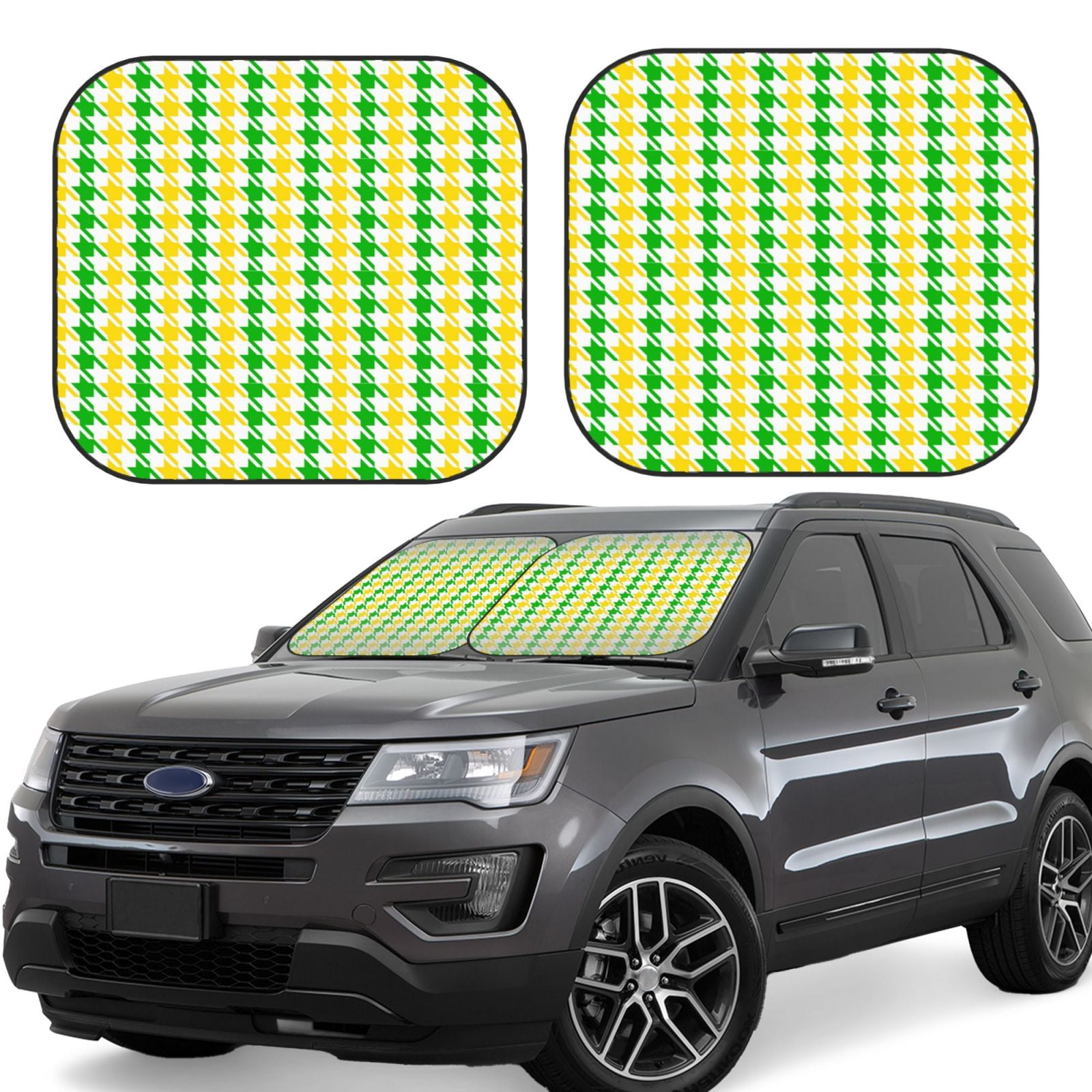 Cauagu yellow and green houndstooth Cauagu {designName} Print Foldable Car Windshield Sun Shade ...