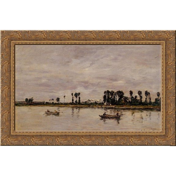 Caudebec-en-Caux, Banks of the Seine 24x16 Gold Ornate Wood Framed Canvas Art by Eugene Boudin