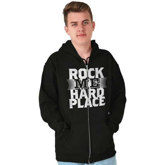 Caught Between Rock Me Hard Place Unisex Fleece Graphic Zip Up Hoodie Brisco Brands 2X