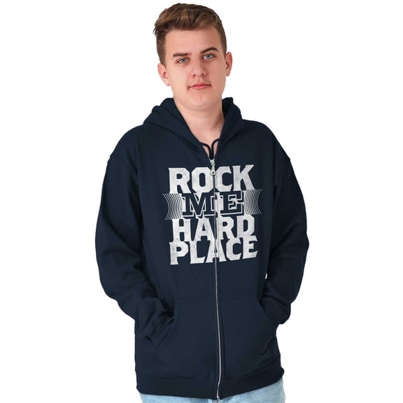 Caught Between Rock Me Hard Place Unisex Fleece Graphic Zip Up Hoodie Brisco Brands 4X