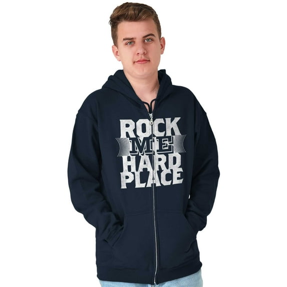 Caught Between Rock Me Hard Place Unisex Fleece Graphic Zip Up Hoodie Brisco Brands 4X