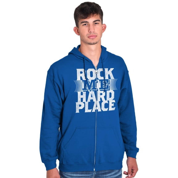 Caught Between Rock Me Hard Place Unisex Plus Size Zip Hoodie Brisco Brands 4X