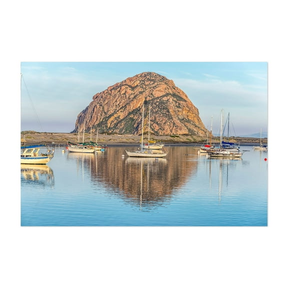 Caught In Reflection - Morro Rock - Morro Bay California Photography Unframed Wall Art Print 5 x 7 inches