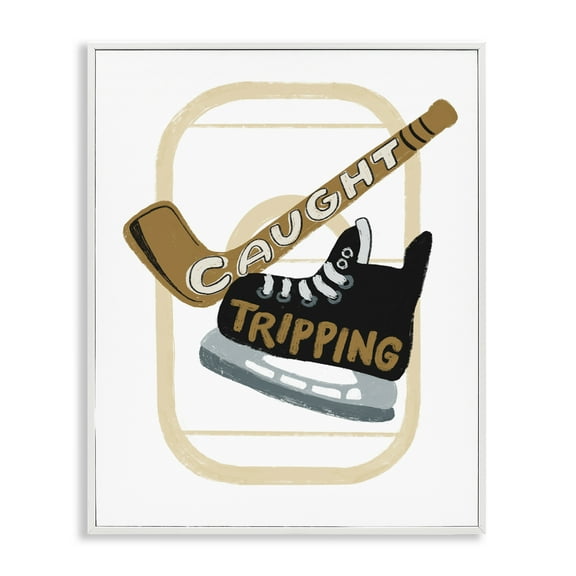 Stupell Industries Caught Tripping Hockey White Framed Giclee Art, design by Connie Summers