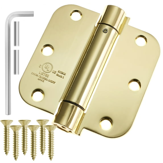 Cauldham (2 Pack) Heavy-Duty 3-1/2" Self-closing Spring Door Hinge with 5/8" Radius Corners, UL Listed - Brass