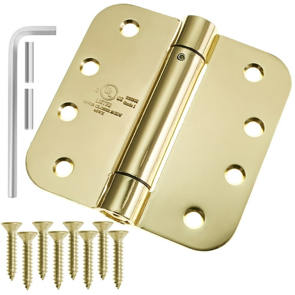 Cauldham (2 Pack) Heavy-Duty 4" Self-closing Spring Door Hinge with 5/8" Radius Corners, UL Listed - Brass