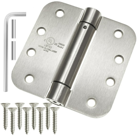 Cauldham (2 Pack) Heavy-Duty 4" Self-closing Spring Door Hinge with 5/8" Radius Corners, UL Listed - Satin Nickel