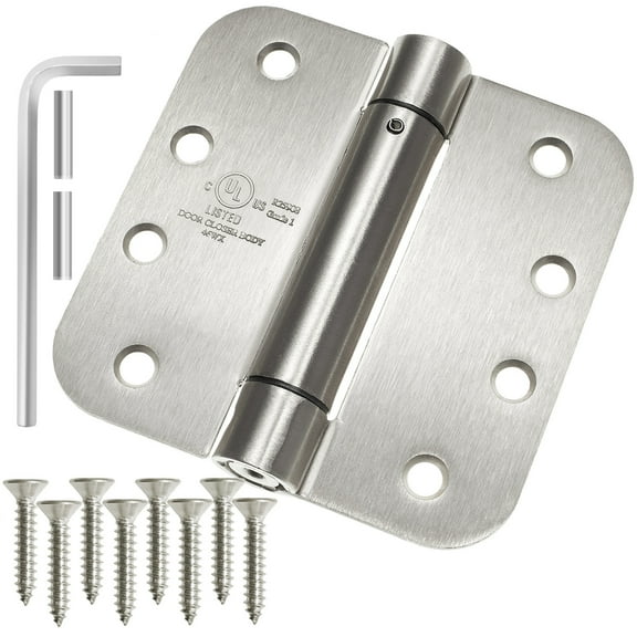 Cauldham (2 Pack) Heavy-Duty 4" Self-closing Spring Door Hinge with 5/8" Radius Corners, UL Listed - Satin Nickel