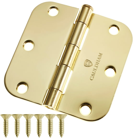 Cauldham (24 Pack) Heavy-Duty 3-1/2" Interior Door Hinges with 5/8" Radius Corners - Brass