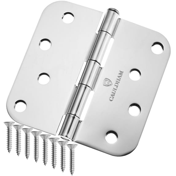 Cauldham (24 Pack) Heavy-Duty 4" Interior Door Hinges with 5/8" Radius Corners - Polished Chrome