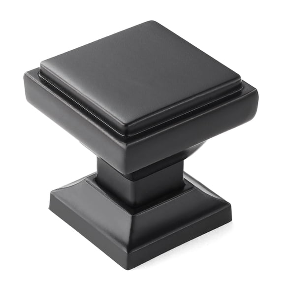 Cauldham 5 Pack Solid Kitchen Cabinet Knobs Pulls (1-1/8" Square) - Transitional Dresser Drawer/Door Hardware - Style S685 - Matte Black