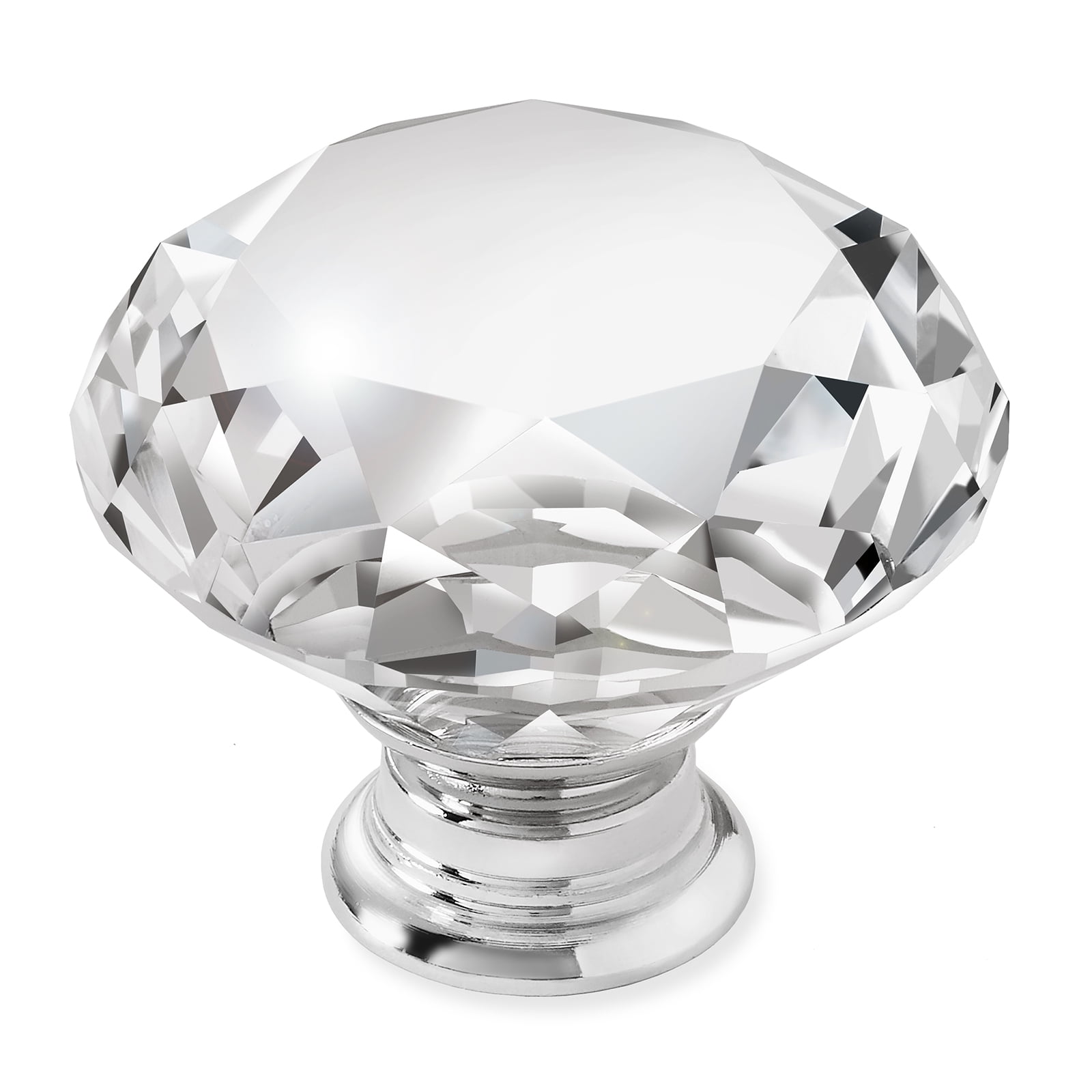 Cauldham 25 Pack Premium Glass Crystal Kitchen Cabinet Knobs Pulls (1-5/8" Diameter) - Dresser Drawer/Door Hardware - Style C444