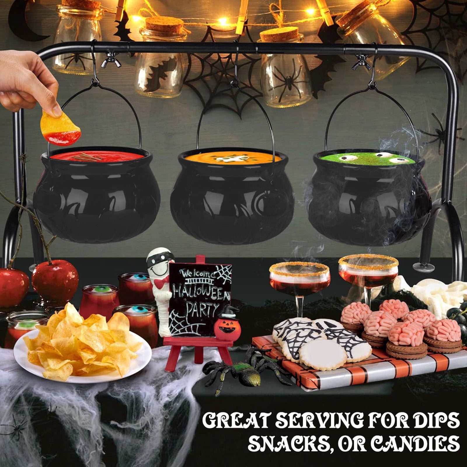 Cauldron Cauldron Set Of 3 Mini Cauldron On Rack Black Cauldron Candy Bowl Bucket For Party Decor,Kitchen Product
