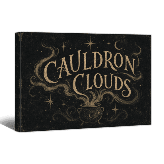Cauldron Clouds Canvas Wall Art Halloween Quote Picture Print, Spooky Dim Scene Artwork Vintage Painting for Living Room Bedroom Home Office Decor