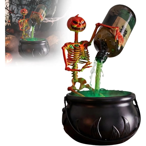 Cauldron Decoration - LED Smoke Cauldron with Floating Bottles, Halloween Party Decor for Home