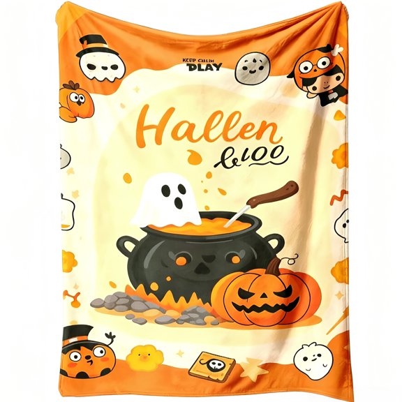 Cauldron Ghost Halloween Throw Blanket for Couch, Soft Flannel Warm Cozy Decor Cover, Washable Blanket for Bedroom.