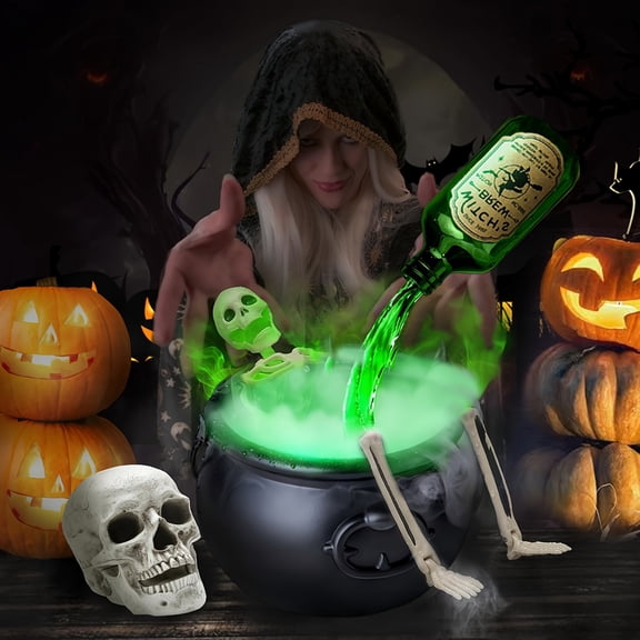 Cauldron Halloween Decor, Halloween Decorations Indoor with Magic Floating Potion Bottles, Witch Pot And LED Atomizer, Party Decoration Photobooth Props for Spooky Vintage Home Kitchen Table