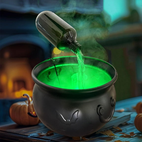 Cauldron Witchcraft,Halloween Decorations Indoor,Cauldron Halloween Decor with Magic Floating Potion Bottles and Diffuser,Black Plastic Witches Bowl(Witch Bowl+Diffuser+Drifting Bottle 10in)
