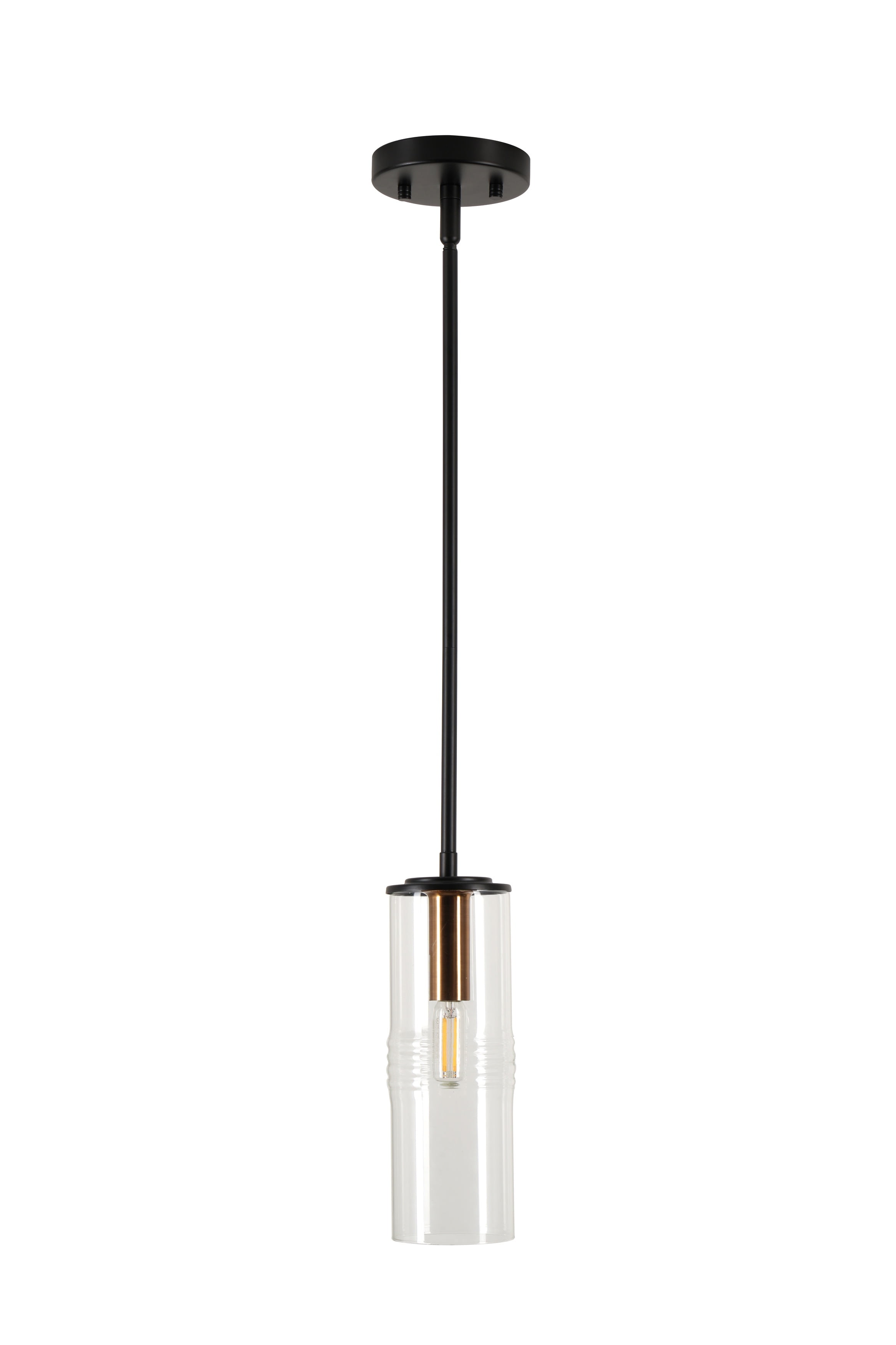 Kenroy Home Caulford 5'' Pendant Light Fixture with Clear Glass Cylinder Shade for Dining Room, Kitchen Island, Bathroom, Foyer, or Entryway, Black